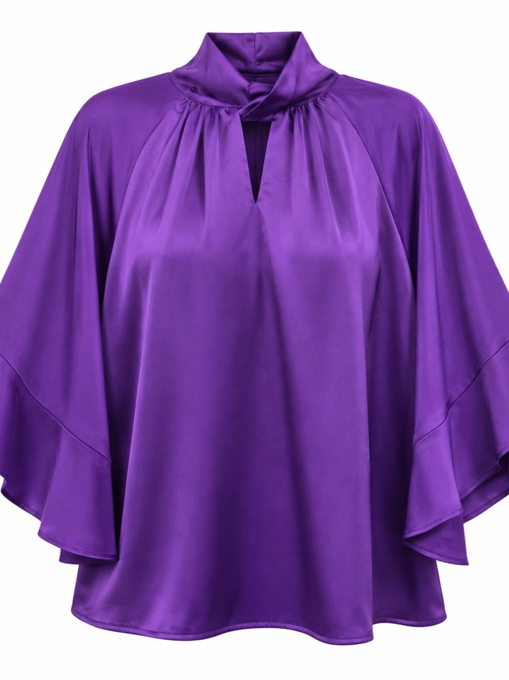 IMAN Elegant Purple Satin Flutter Sleeve Blouse SIZE XL - Picture 3 of 5